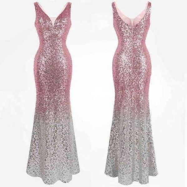 Planet Gates 382 pink silver / 18 Angel-fashions Sequined Gradient Sash Hollow Out Celebrity Dress Long Evening Dresses Blue 360 382