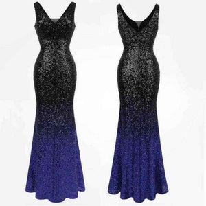 Planet Gates 382black royal blue / 18 Angel-fashions Sequined Gradient Sash Hollow Out Celebrity Dress Long Evening Dresses Blue 360 382