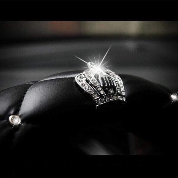 Planet Gates 38cm Luxury Crystal Crown Studded Rhinestone PU Leather Car Steering Wheel Cover Diamond Steering Cover Interior Car Accessories