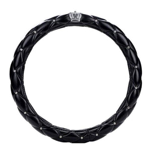 Planet Gates 38cm Luxury Crystal Crown Studded Rhinestone PU Leather Car Steering Wheel Cover Diamond Steering Cover Interior Car Accessories