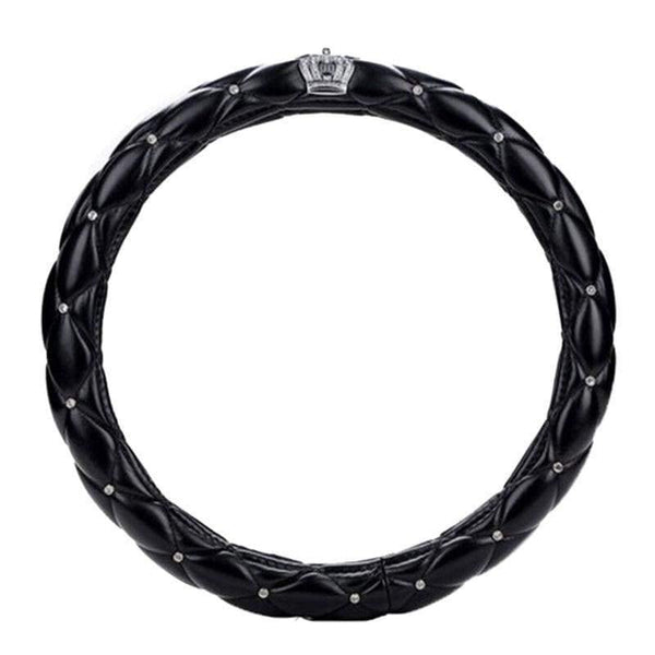 Planet Gates 38cm Luxury Crystal Crown Studded Rhinestone PU Leather Car Steering Wheel Cover Diamond Steering Cover Interior Car Accessories