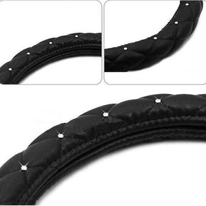 Planet Gates 38cm Luxury Crystal Crown Studded Rhinestone PU Leather Car Steering Wheel Cover Diamond Steering Cover Interior Car Accessories
