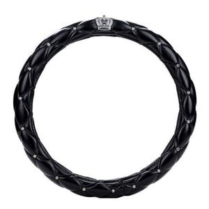 Planet Gates 38cm Luxury Crystal Crown Studded Rhinestone PU Leather Car Steering Wheel Cover Diamond Steering Cover Interior Car Accessories
