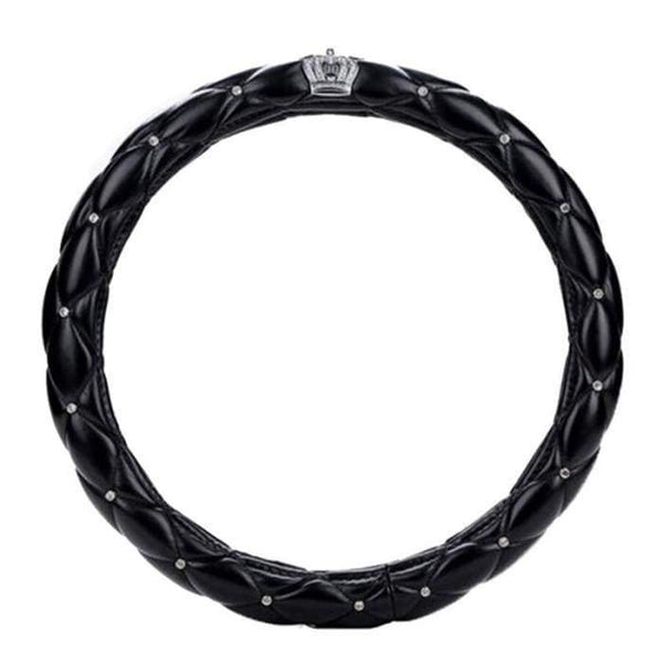 Planet Gates 38cm Luxury Crystal Crown Studded Rhinestone PU Leather Car Steering Wheel Cover Diamond Steering Cover Interior Car Accessories