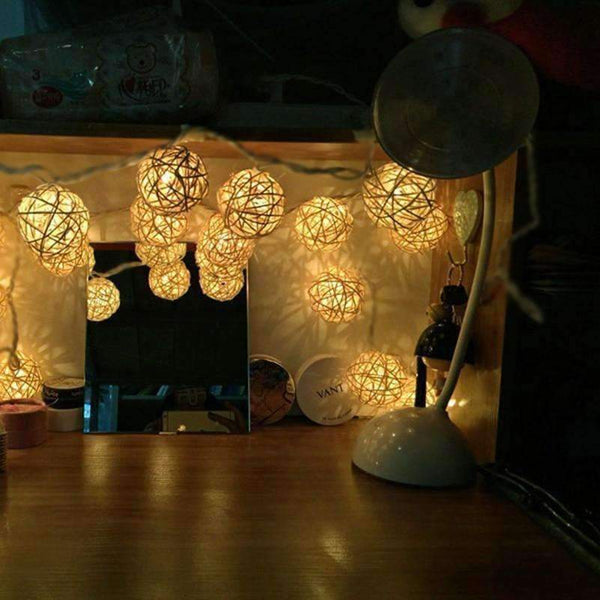 Planet Gates 3CM White RattanBall / Warm White Goodland 2M Rattan Ball LED String Light Fairy Lights Holiday Light for Party Wedding Christmas Garland Gerlyanda Decoration