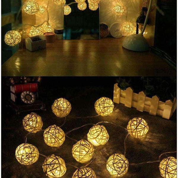 Planet Gates 3CM White RattanBall / Warm White Goodland 2M Rattan Ball LED String Light Fairy Lights Holiday Light for Party Wedding Christmas Garland Gerlyanda Decoration