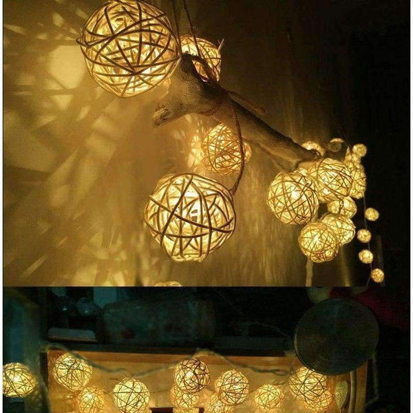 Planet Gates 3CM White RattanBall / Warm White Goodland 2M Rattan Ball LED String Light Fairy Lights Holiday Light for Party Wedding Christmas Garland Gerlyanda Decoration