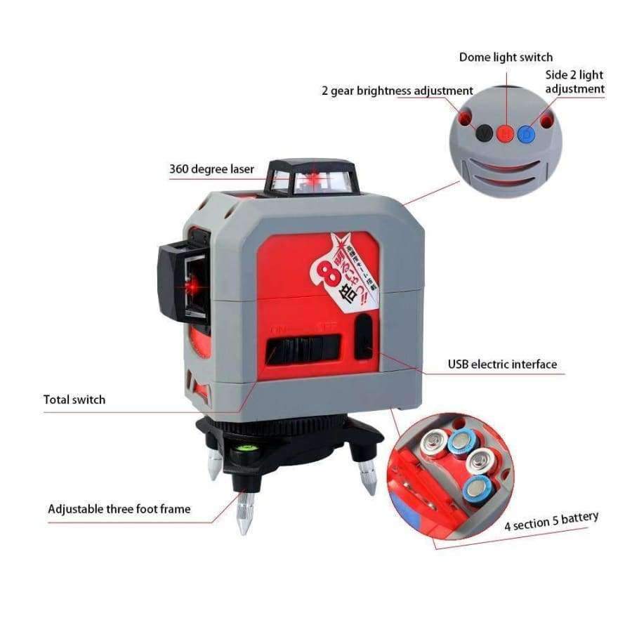 Planet Gates 3D 12Lines Laser Level Self-Leveling 360 Horizontal And Vertical Cross Super Powerful Nivel Laser Levels Red Line Leveling Tool