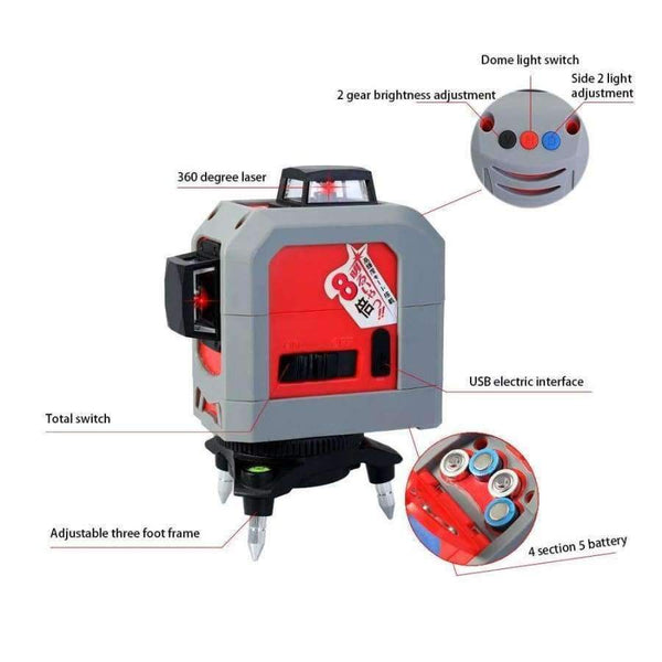 Planet Gates 3D 12Lines Laser Level Self-Leveling 360 Horizontal And Vertical Cross Super Powerful Nivel Laser Levels Red Line Leveling Tool