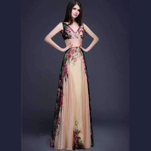 Planet Gates 3D Designs Spaghetti Strap Floral Print maxi dress Evening Gowns Floor Length vestidos de festa Chiffon Flower Long Party Dress