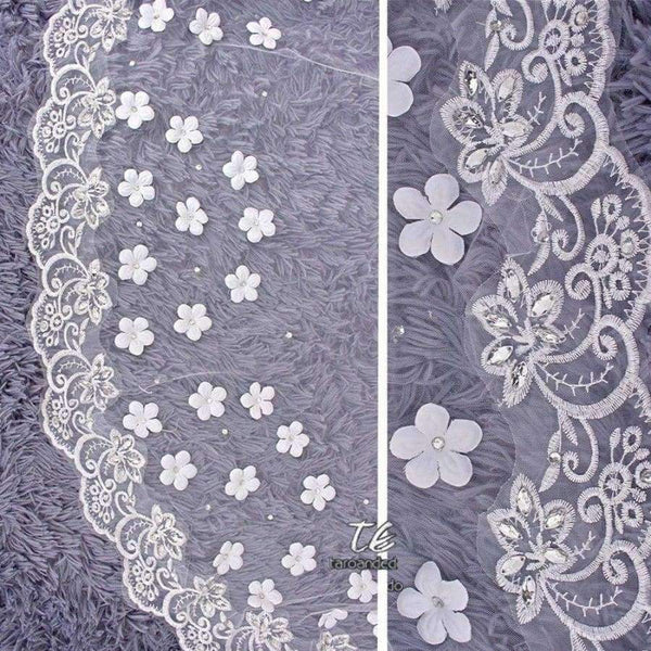 Planet Gates 3D Flowers Lace Applique with Silver Beading Ivory 3M Long Wedding Veil with Comb Long Bridal Head Veil Accessories