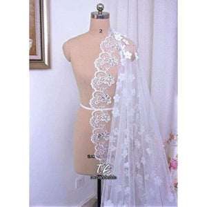 Planet Gates 3D Flowers Lace Applique with Silver Beading Ivory 3M Long Wedding Veil with Comb Long Bridal Head Veil Accessories