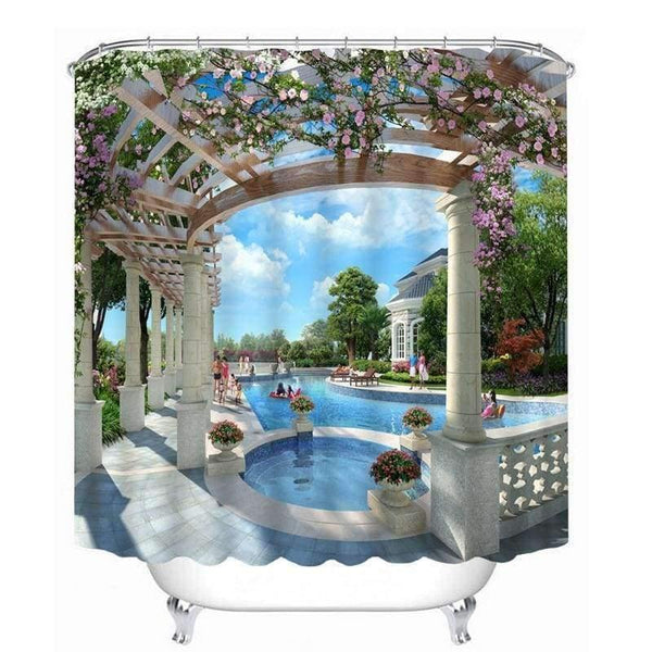 Planet Gates 3D Shower Curtains Beautiful Pool View Pattern Bathroom Curtains Waterproof Washable Bath Curtain Bathroom Products 180*200