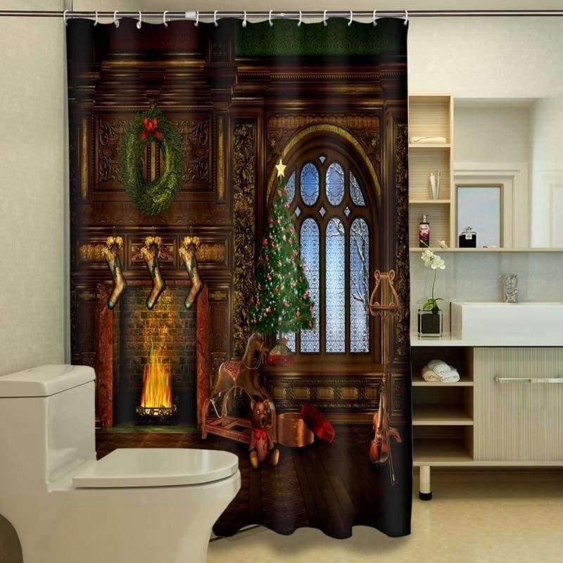 Planet Gates 3D Shower Curtains Christmas Door Wall Pattern Waterproof Fabric Bathroom Curtains Washable Bath Curtain Bathroom Products