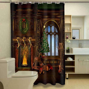 Planet Gates 3D Shower Curtains Christmas Door Wall Pattern Waterproof Fabric Bathroom Curtains Washable Bath Curtain Bathroom Products