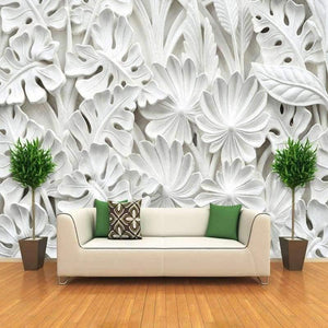 Planet Gates 3D Stereoscopic Leaf Pattern Plaster Relief Mural Wall Paper Living Room TV Background Wall Painting Wallpaper Home Decoration