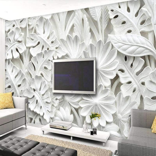 Planet Gates 3D Stereoscopic Leaf Pattern Plaster Relief Mural Wall Paper Living Room TV Background Wall Painting Wallpaper Home Decoration