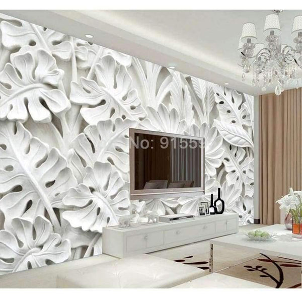Planet Gates 3D Stereoscopic Leaf Pattern Plaster Relief Mural Wall Paper Living Room TV Background Wall Painting Wallpaper Home Decoration