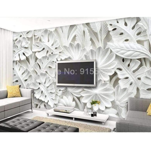 Planet Gates 3D Stereoscopic Leaf Pattern Plaster Relief Mural Wall Paper Living Room TV Background Wall Painting Wallpaper Home Decoration