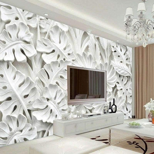 Planet Gates 3D Stereoscopic Leaf Pattern Plaster Relief Mural Wall Paper Living Room TV Background Wall Painting Wallpaper Home Decoration
