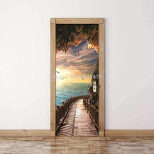 Planet Gates 3D Wallpaper Beautiful Seaside Landscape Photo Wall Door Mural Living Room Bedroom Creative DIY Door Sticker PVC Vinyl Wallpaper