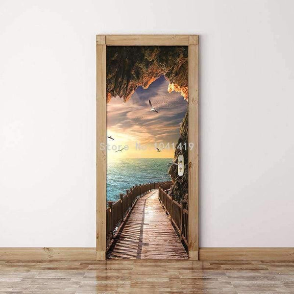 Planet Gates 3D Wallpaper Beautiful Seaside Landscape Photo Wall Door Mural Living Room Bedroom Creative DIY Door Sticker PVC Vinyl Wallpaper