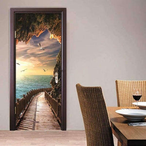 Planet Gates 3D Wallpaper Beautiful Seaside Landscape Photo Wall Door Mural Living Room Bedroom Creative DIY Door Sticker PVC Vinyl Wallpaper