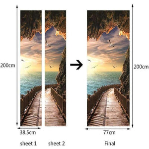 Planet Gates 3D Wallpaper Beautiful Seaside Landscape Photo Wall Door Mural Living Room Bedroom Creative DIY Door Sticker PVC Vinyl Wallpaper