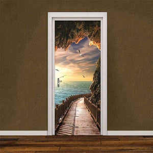 Planet Gates 3D Wallpaper Beautiful Seaside Landscape Photo Wall Door Mural Living Room Bedroom Creative DIY Door Sticker PVC Vinyl Wallpaper