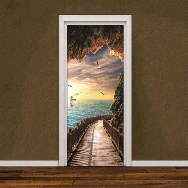 Planet Gates 3D Wallpaper Beautiful Seaside Landscape Photo Wall Door Mural Living Room Bedroom Creative DIY Door Sticker PVC Vinyl Wallpaper