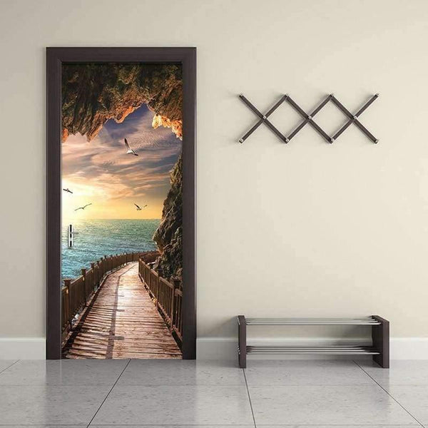 Planet Gates 3D Wallpaper Beautiful Seaside Landscape Photo Wall Door Mural Living Room Bedroom Creative DIY Door Sticker PVC Vinyl Wallpaper