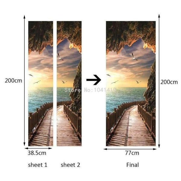 Planet Gates 3D Wallpaper Beautiful Seaside Landscape Photo Wall Door Mural Living Room Bedroom Creative DIY Door Sticker PVC Vinyl Wallpaper