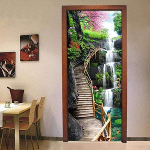 Planet Gates 3D Wallpaper Chinese Style Waterfalls Nature Landscape Door Sticker Photo Wall Murals PVC Self Adhesive Waterproof 3D Home Decor