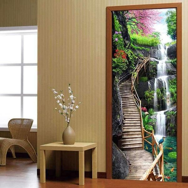 Planet Gates 3D Wallpaper Chinese Style Waterfalls Nature Landscape Door Sticker Photo Wall Murals PVC Self Adhesive Waterproof 3D Home Decor