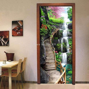 Planet Gates 3D Wallpaper Chinese Style Waterfalls Nature Landscape Door Sticker Photo Wall Murals PVC Self Adhesive Waterproof 3D Home Decor