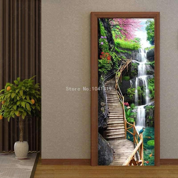 Planet Gates 3D Wallpaper Chinese Style Waterfalls Nature Landscape Door Sticker Photo Wall Murals PVC Self Adhesive Waterproof 3D Home Decor