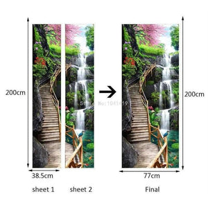 Planet Gates 3D Wallpaper Chinese Style Waterfalls Nature Landscape Door Sticker Photo Wall Murals PVC Self Adhesive Waterproof 3D Home Decor