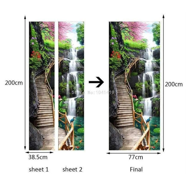 Planet Gates 3D Wallpaper Chinese Style Waterfalls Nature Landscape Door Sticker Photo Wall Murals PVC Self Adhesive Waterproof 3D Home Decor