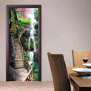Planet Gates 3D Wallpaper Chinese Style Waterfalls Nature Landscape Door Sticker Photo Wall Murals PVC Self Adhesive Waterproof 3D Home Decor
