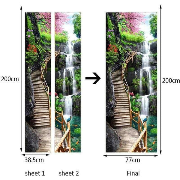 Planet Gates 3D Wallpaper Chinese Style Waterfalls Nature Landscape Door Sticker Photo Wall Murals PVC Self Adhesive Waterproof 3D Home Decor