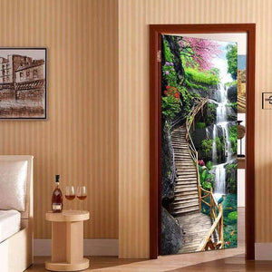 Planet Gates 3D Wallpaper Chinese Style Waterfalls Nature Landscape Door Sticker Photo Wall Murals PVC Self Adhesive Waterproof 3D Home Decor