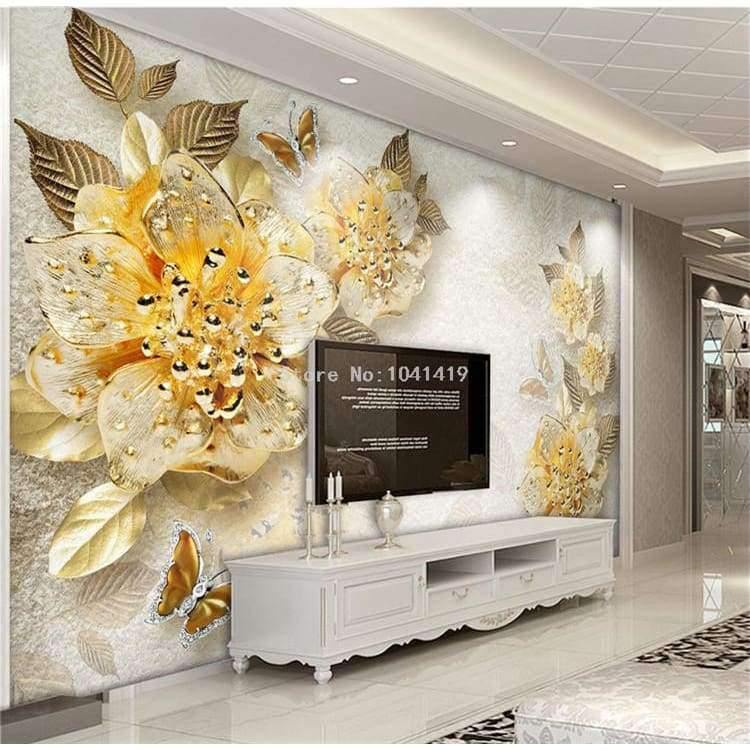 Planet Gates 3D Wallpaper European Style Golden Diamond Flower Jewelry Backdrop Wall Painting Murals Hotel Living Room TV Sofa Home Decor 3 D