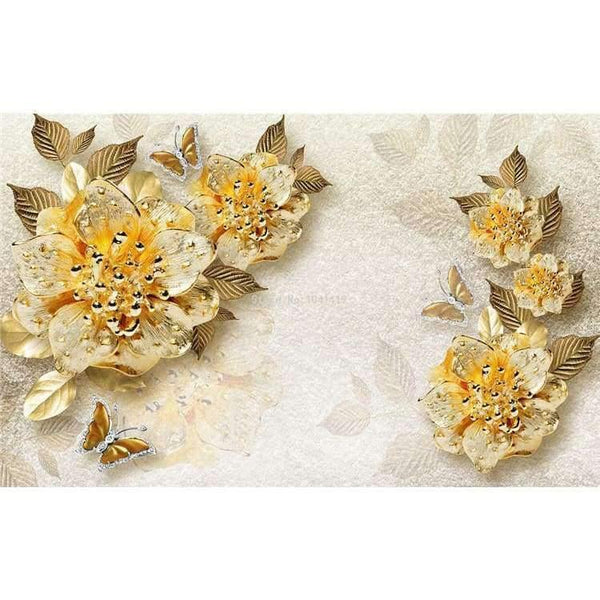 Planet Gates 3D Wallpaper European Style Golden Diamond Flower Jewelry Backdrop Wall Painting Murals Hotel Living Room TV Sofa Home Decor 3 D