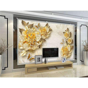 Planet Gates 3D Wallpaper European Style Golden Diamond Flower Jewelry Backdrop Wall Painting Murals Hotel Living Room TV Sofa Home Decor 3 D