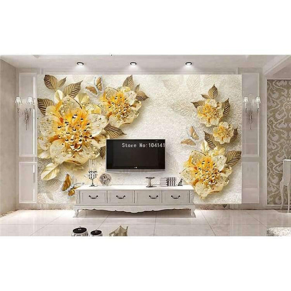 Planet Gates 3D Wallpaper European Style Golden Diamond Flower Jewelry Backdrop Wall Painting Murals Hotel Living Room TV Sofa Home Decor 3 D