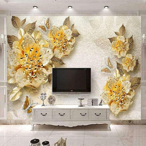 Planet Gates 3D Wallpaper European Style Golden Diamond Flower Jewelry Backdrop Wall Painting Murals Hotel Living Room TV Sofa Home Decor 3 D