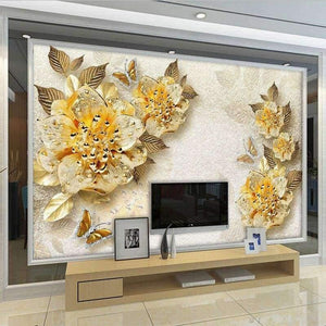 Planet Gates 3D Wallpaper European Style Golden Diamond Flower Jewelry Backdrop Wall Painting Murals Hotel Living Room TV Sofa Home Decor 3 D