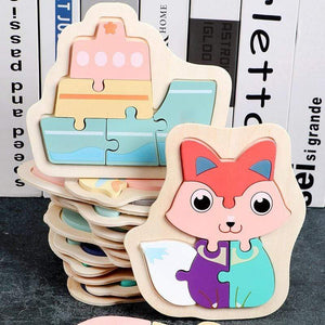 Planet Gates 3D Wooden Puzzle Toys For Children Cartoon Animal Vehicle Wood PuzzlesJigsaw Intelligence Kid Baby Early Educational Toys Gifts