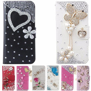 Planet Gates 3Flower CrownLove / PU leather Diamond Flip Leather Phone Case For Huawei P8 LITE 2017/P9 LITE 2017/Honor 8 lite,Wallet Style Cover With Card Slot