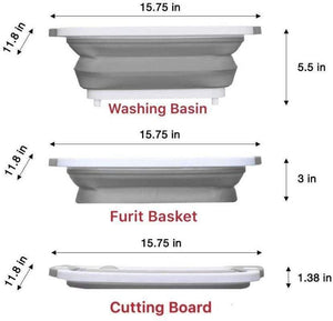 Planet Gates 3in1 Sink Folding Chopping Cutting Board Dish Tub Fruit Vegetable Washing Drain Storage Basket Collapsible Colander Kitchen Tool